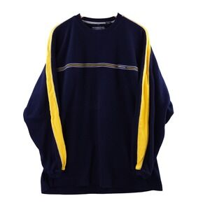 Zero Tolerance Mens XL Navy Blue Yellow Stripe Y2K Long Sleeve Cotton Shirt